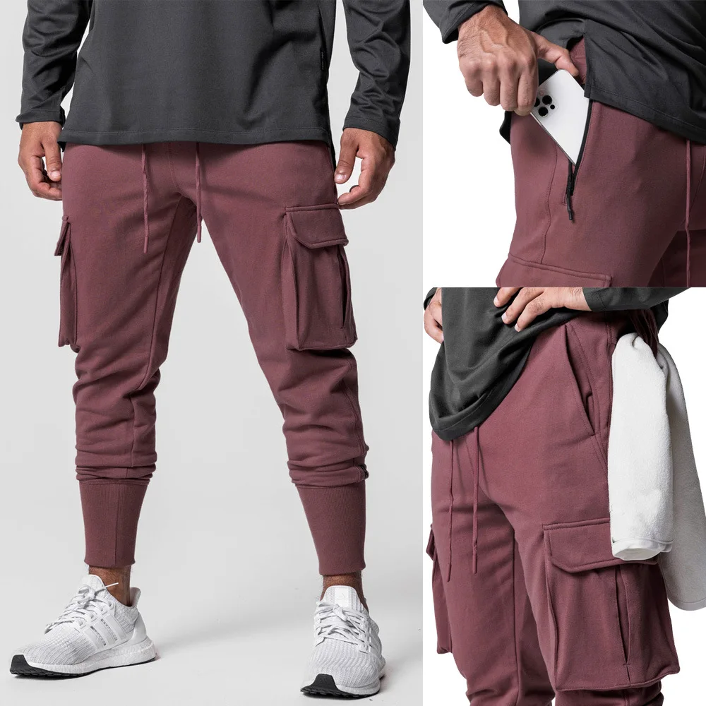 Premium Zip Phone Pocket Sweatpants Terry Fabric Jogging Track Pants Sport Running Joggers Cargo Pants for Men