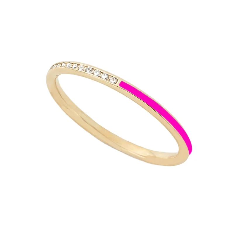 Rainbowking 925 Silver Color Enamel Drop Oil Diamond Ring Best Selling Small Linear Zircon Index Finger Ring