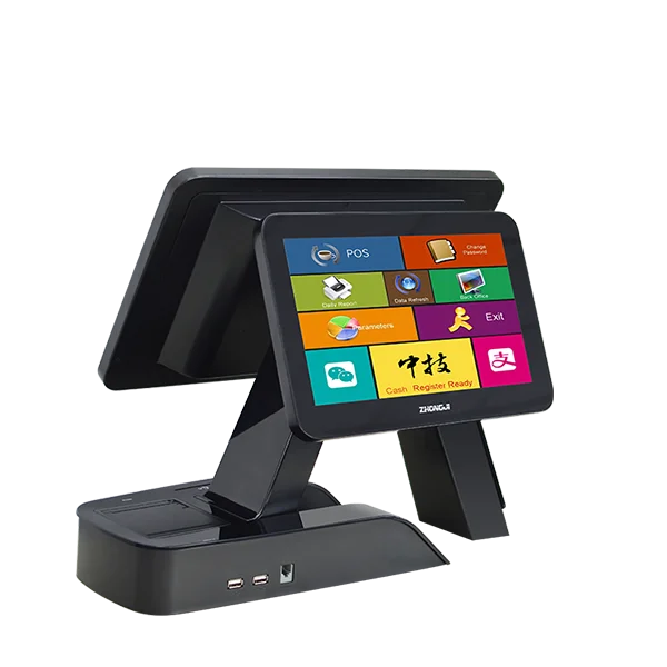 ZHONGJI все в одном pos-система коммерческий сенсорный pos кассовый аппарат Мобильный QR код сканирования печати внутренний принтер