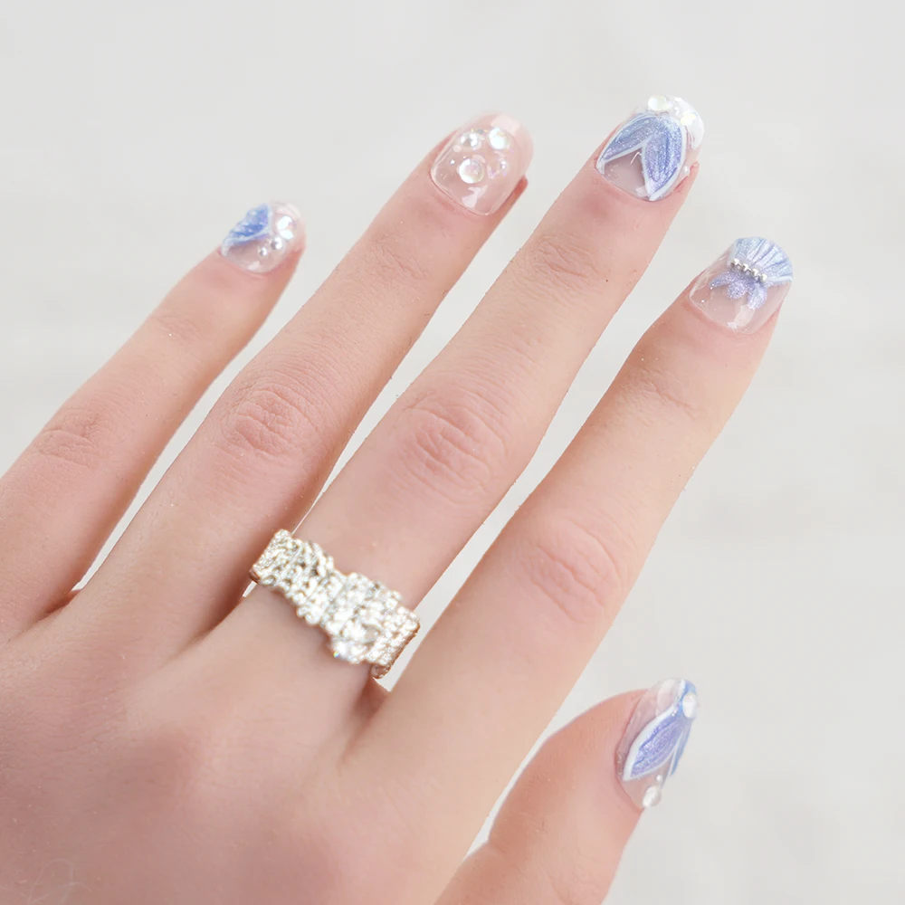 10pcs different sizes blue sea mermaid  hand made nice designed  luxury nails  Press on Nail Faux Ongles