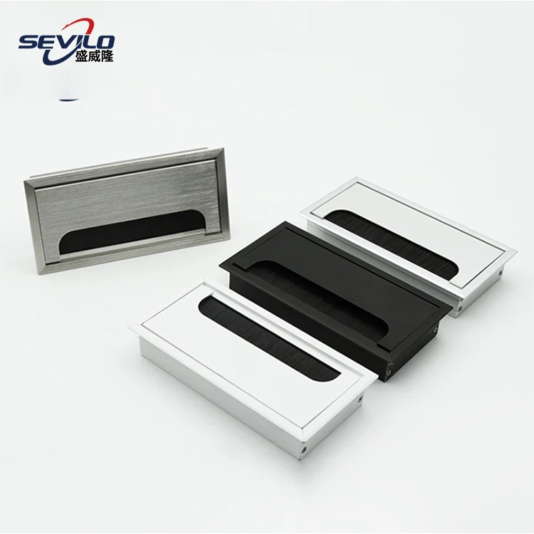Aluminum Office Double Side Opening Wire Management Tabletop Cable Box Grommet with Brush Buffering Structure