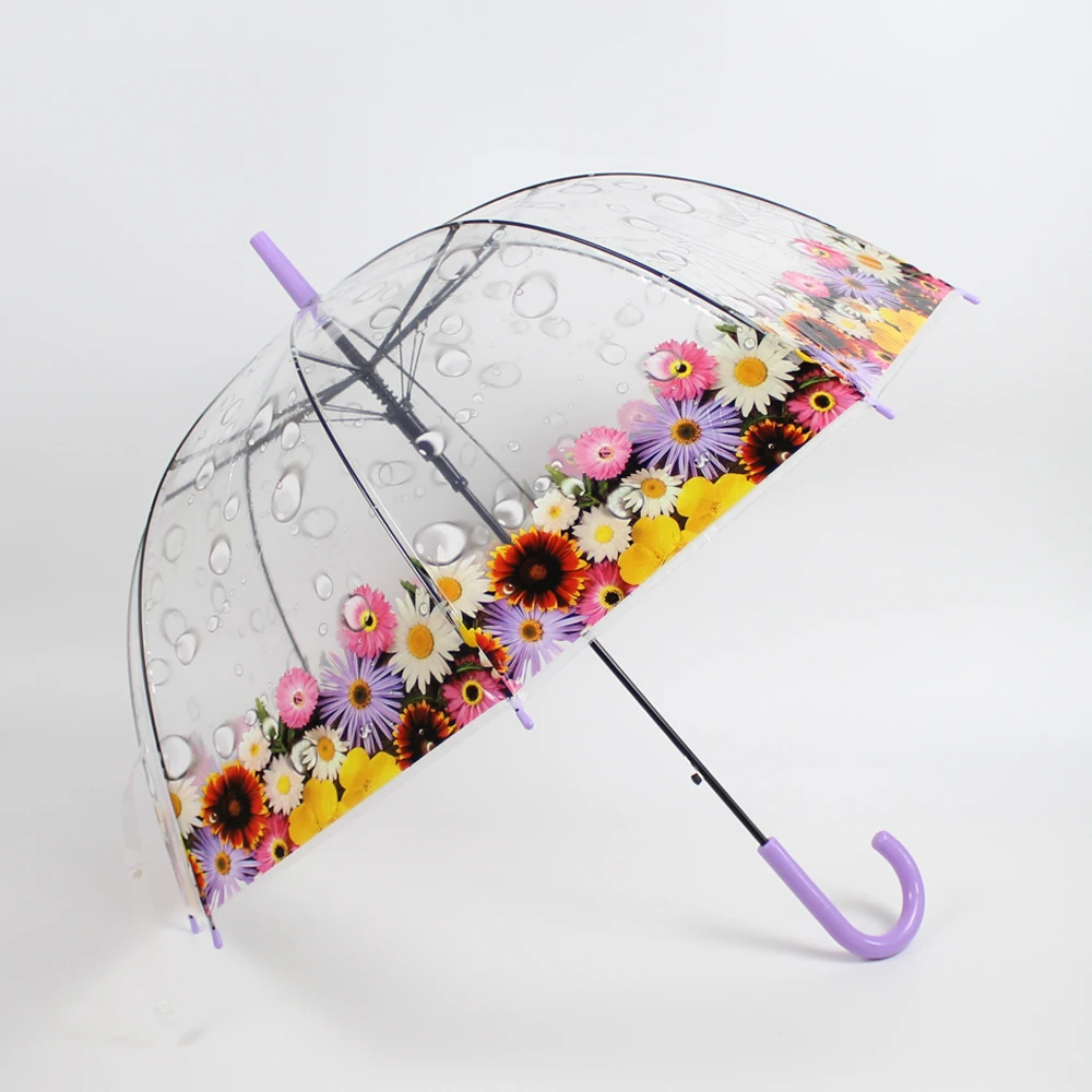 umbrellas with logo Plastic umbrella Most popular straight auto open cheap straight j handle dome umbrella flower design