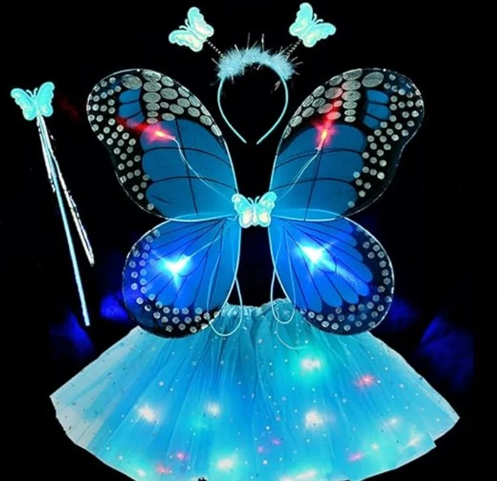 Kids Girls Led Light Up Butterfly Wings With Tutu Skirt Butterfly Angel Fairy Wings Costume Set Stage Props Luminous wings