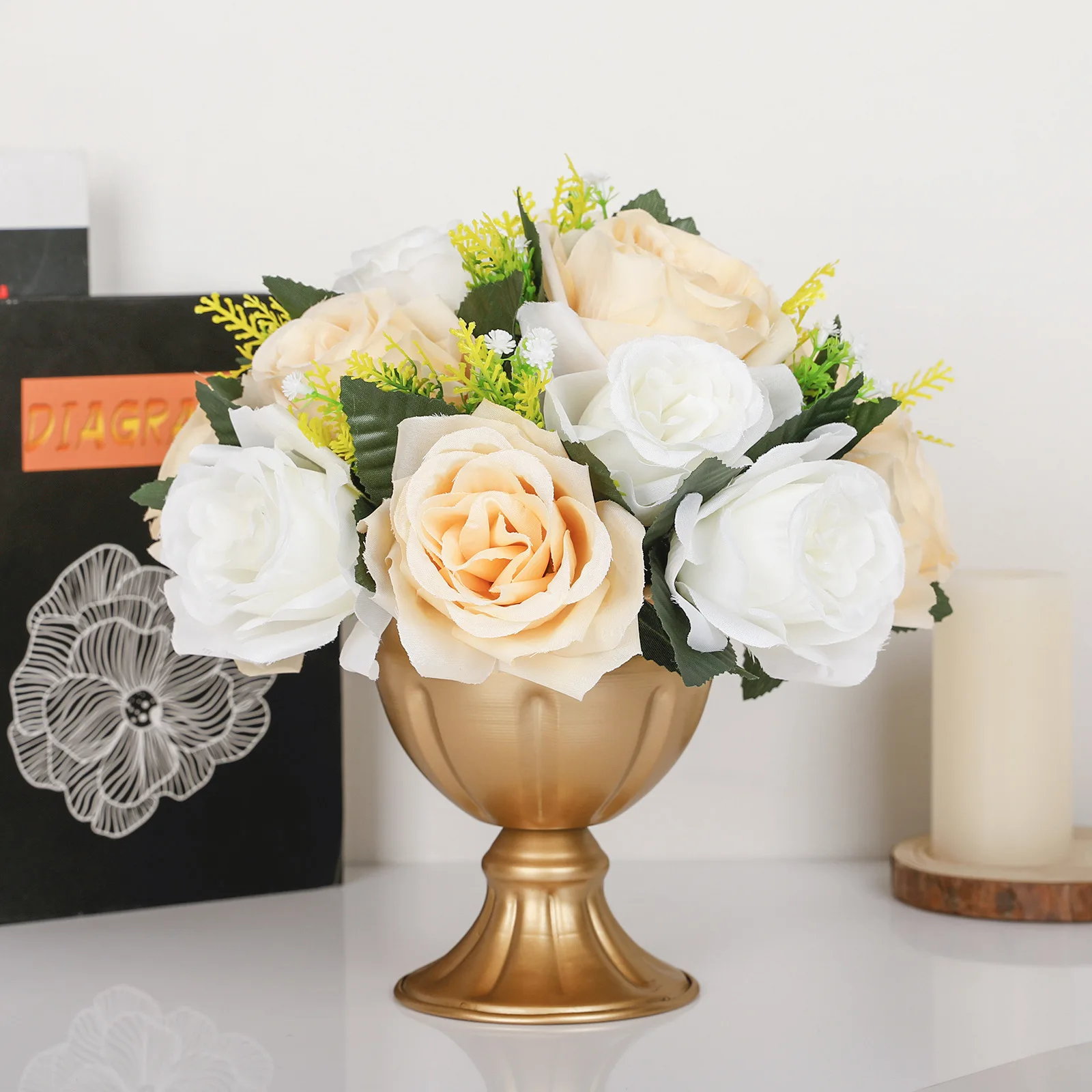 European retro metal flower pot home decoration iron flower stand wedding props vase dining table floriculture simulation flower