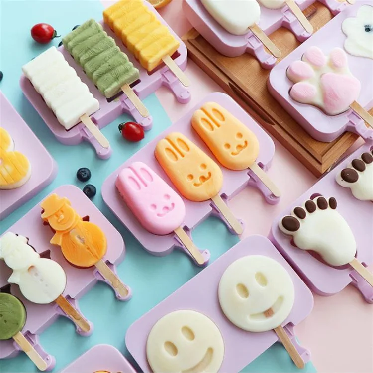 New Design pig shape rabbit bear 3 holes Popsicle maker Silicone Ice Cream Molds