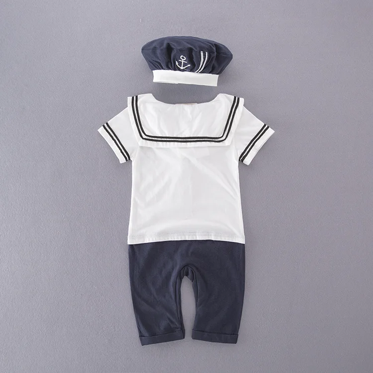 Fashion Summer Navy Style Clothes Baby Boys Sailor Costume with Hat for 0-2 Years Old HCFB-025