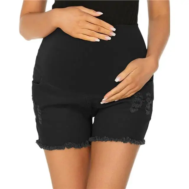 2021 Summer Sports Cycling Dark Wash Jean Denim Maternity Shorts With Pockets