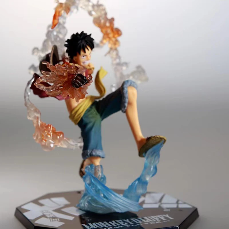 Custom 3D PVC One Piece Figure ZERO Fire Fist Luffy Figure Battle Rubber Gun Model Anime Doll Case Decoration