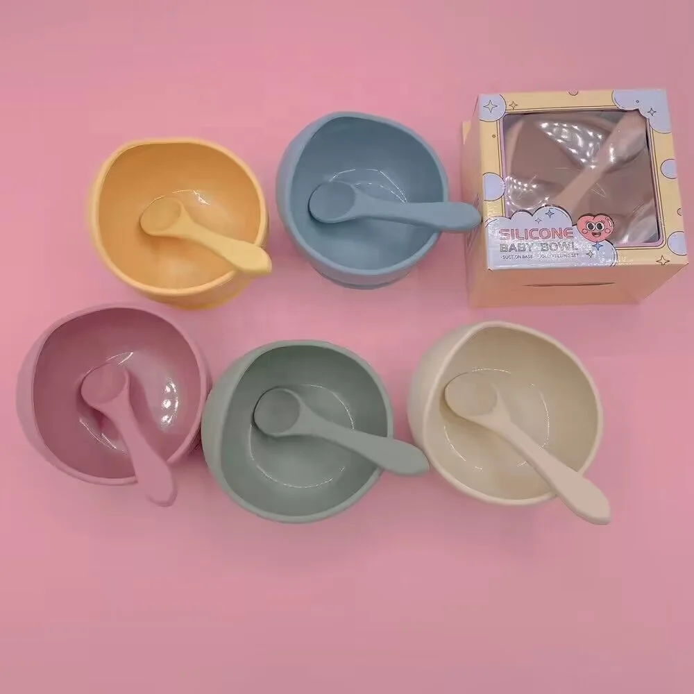 Экологичная посуда подарочные наборы еды для кормления ребенка водонепроницаемые силиконовые овальные чаши младенцев с присоской