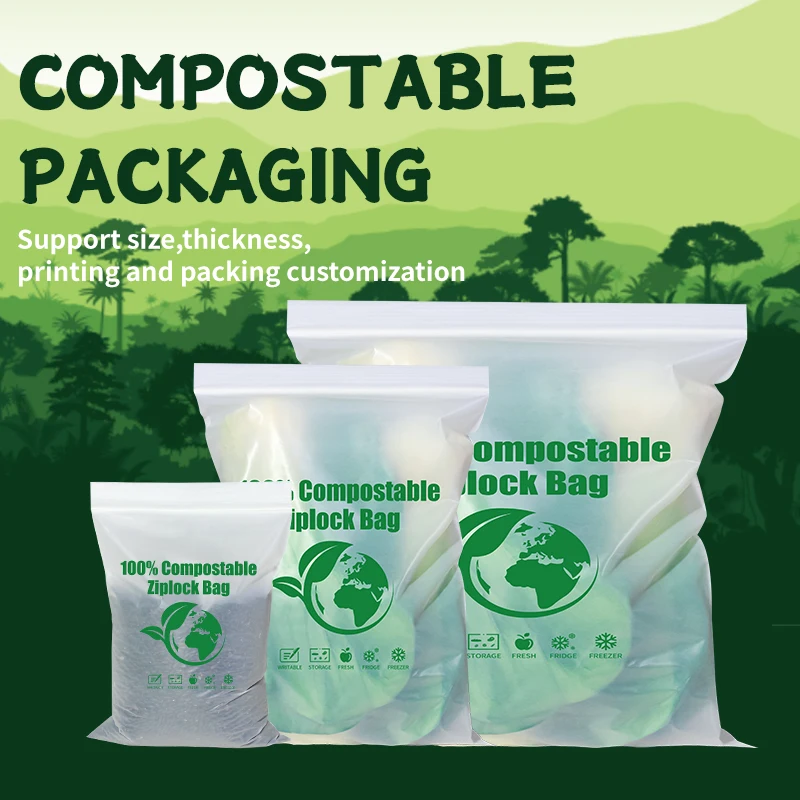 AIUDO Self Seal Compost Zip Lock Corn Starch Bio Plastic Ziplock Pouch Packaging 100 Compostable Food Storage Bags