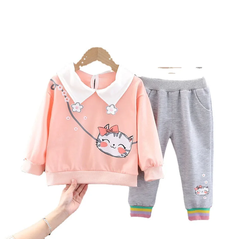 WEN Girl small children kitten head like long-sleeved tops long pants female baby two-piece set