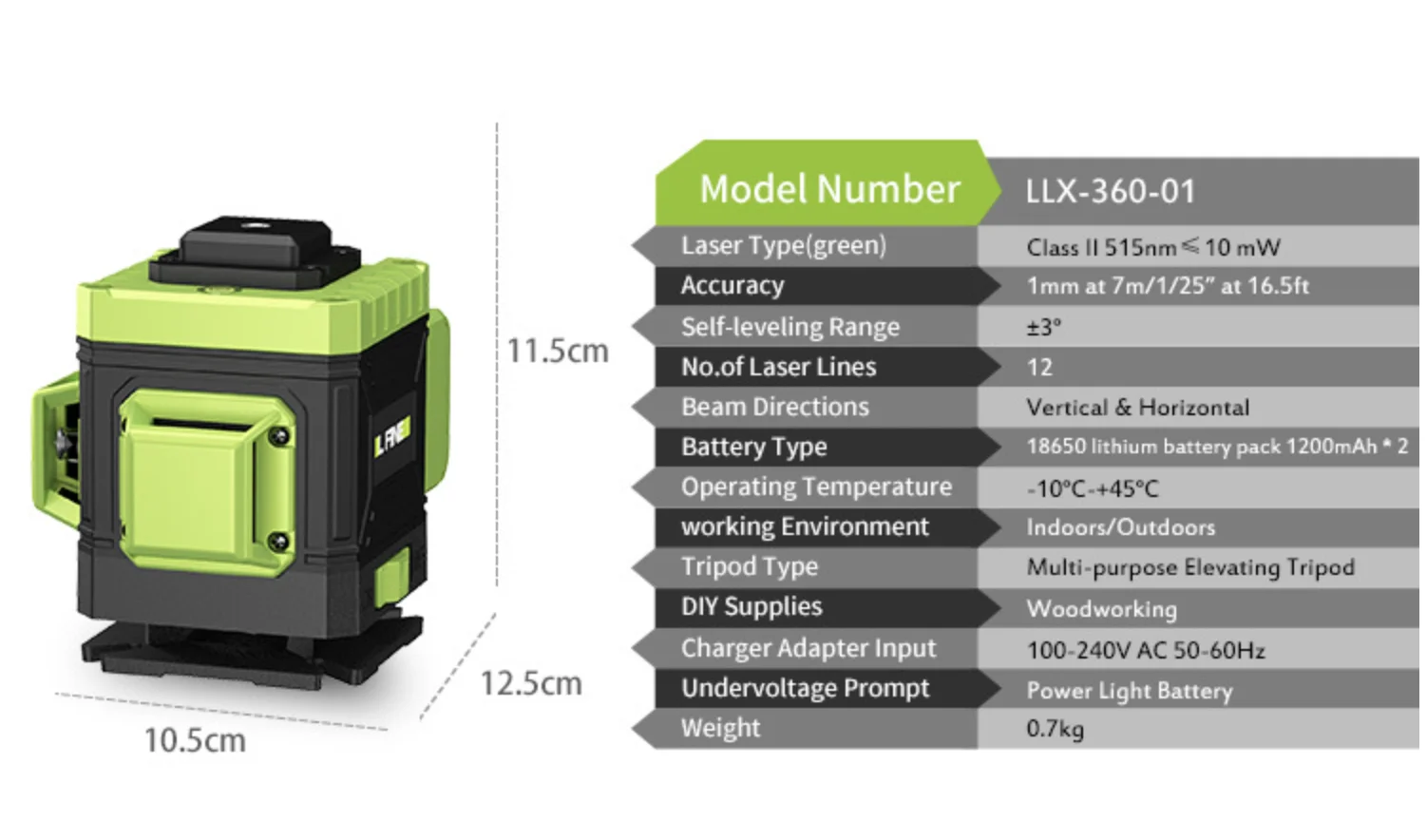 Factory Wholesale Industrial 4D 16-Line Green Laser Level Self-Leveling DIY Rotary Laser 50m Working Distance Battery Powered