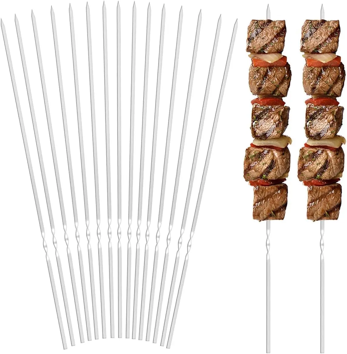 BBQ Kebab Skewers with Portable Metal Storage Tube,Stainless Steel BBQ Skewers  Reusable for Grilling Barbecue Kitchen