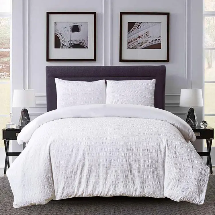 Polyester cotton solid white seersucker duvet cover bedding set