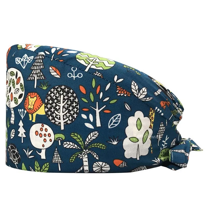 Hot Selling Custom Bulk Medical Women Cotton Dentist Hat With Button Pet Doctor Surgical Caps Scrubs Solid Color Nurse Work Hats