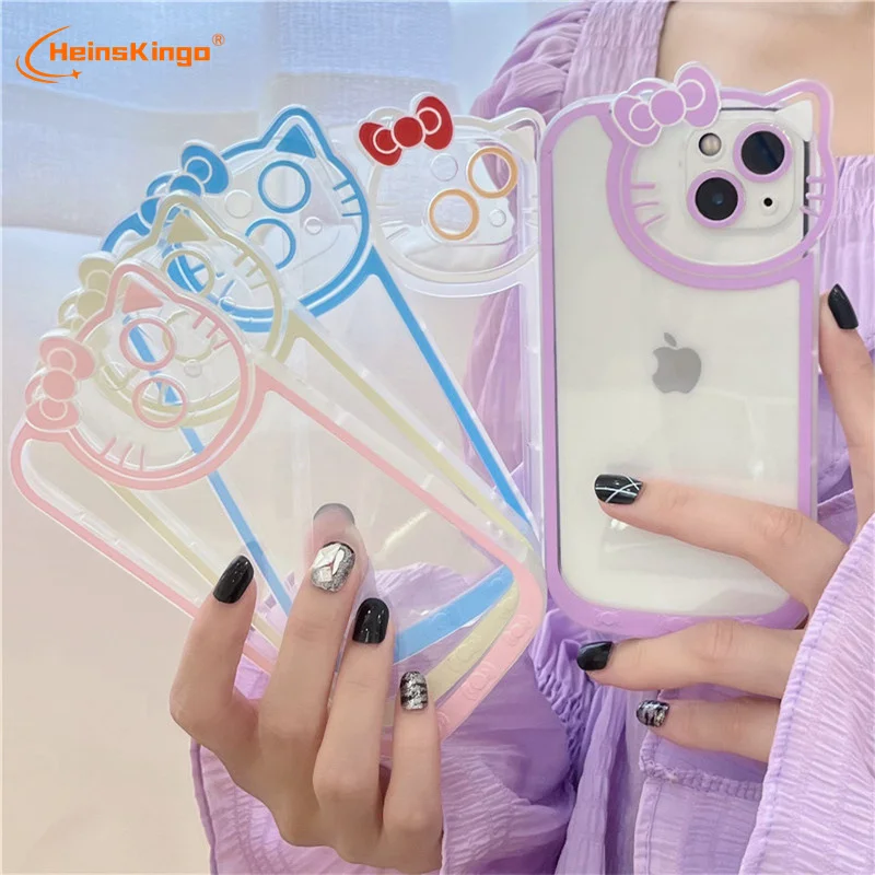 Factory price cartoon Hello Kitty Painted Lens Back Cover for clear new design phone case for iphone 13 12 11