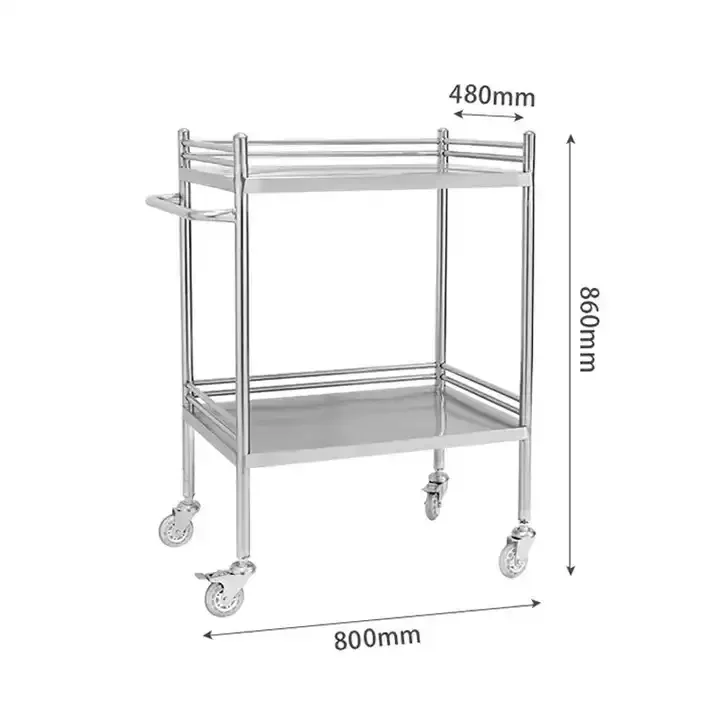 High Quality Mobile Hospital Medical 304 Stainless Steel Nursing Treatment Trolley Cart With 2 Drawers
