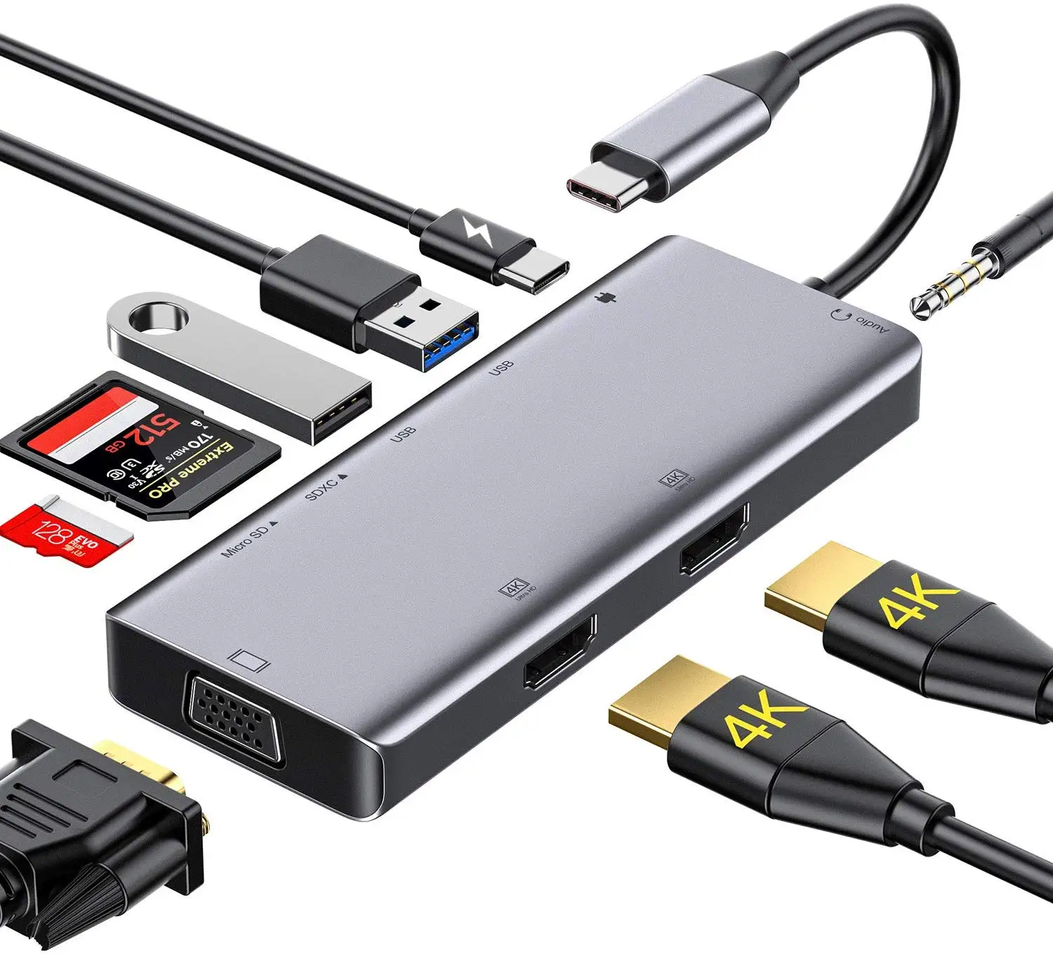 USB 3,1 Тип C концентратор 9 в 1 адаптер с двойным HD Type-c pd, VGA адаптер