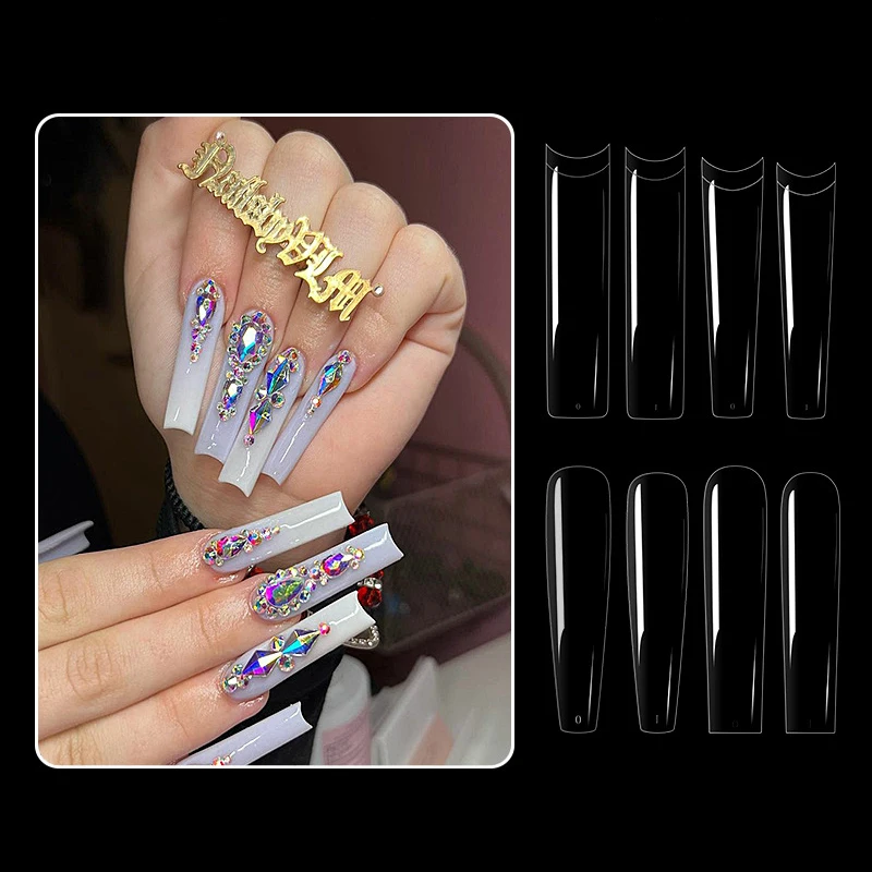 Custom Logo 240Pcs Xxxl Nails Tips Clear Full Cover Gel French Straight Extra Long Fake Nail Tip