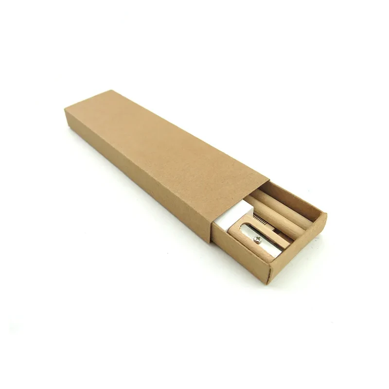 Custom Eco Friendly Wooden Ruler Eraser Pencil Sharpener in Kraft Box Stationery Items for School Stationery Set Logo Printing