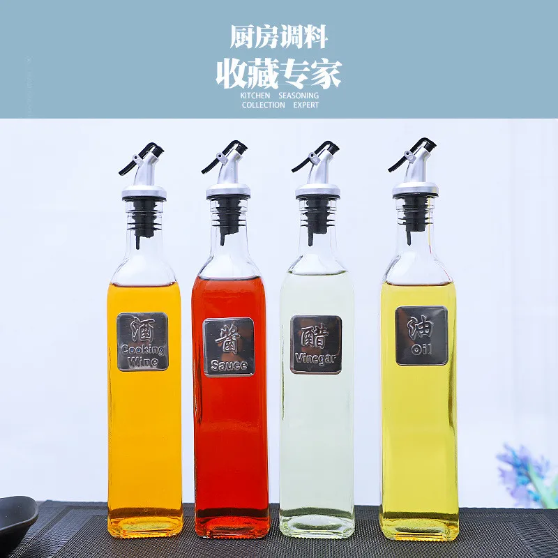 New style wholesale square multi-specification glass bottled vinegar kitchen dispenser bottle set