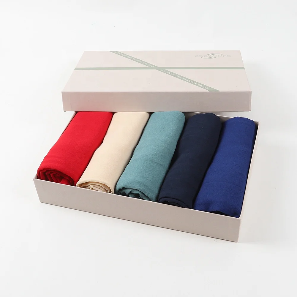 Zifeng OEM Bufandas Chinas 5 pc/set Paper Box Packing Boxes  Plain Chiffon Scarf