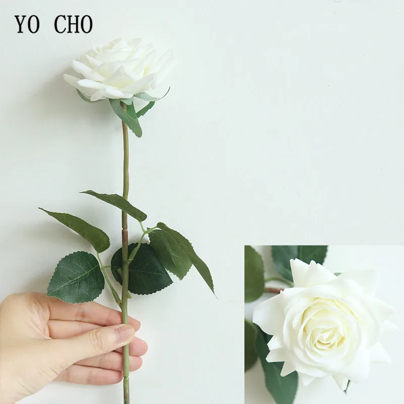 YO CHO Artificial Flower Roses Wedding Silk Flowers Artificial Silk Wedding Bouquets White Pink Home Decoration Fake Flowers