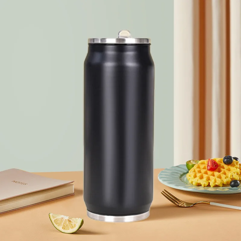 Stainless Steel Double Wall Vacuum 500 ml  Cola Soda Cokes Can Bottle Thermos Water Bottle With Flip Lid And Straw