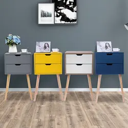 Solid Wood Feet Two Drawers Curved Drawers Movable Movable Bedside Table