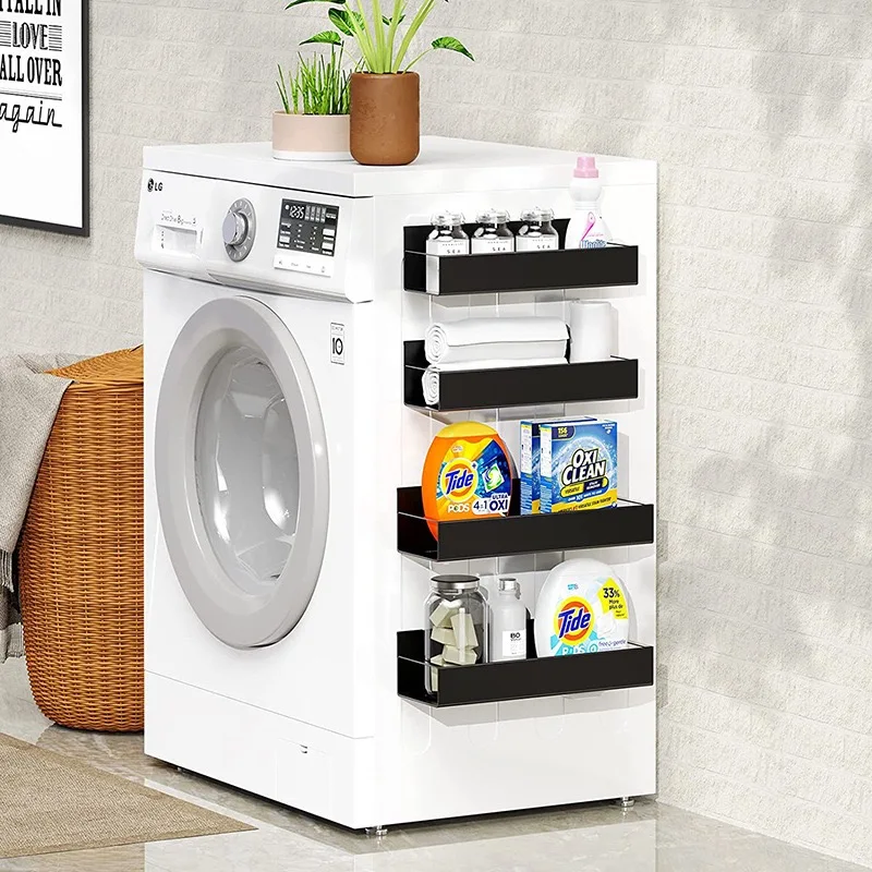 4pcs Black Metal Iron Moveable Fridge Magnetic Spice Racks Organizer For Refrigerator Wash Machine Side