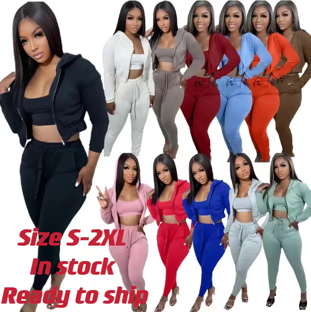 Hooded Sports Jogger Suit Three 3 Pants Piece Set 2022 Fall Clothing Hooded Tracksuit Women Sweat Suit Set