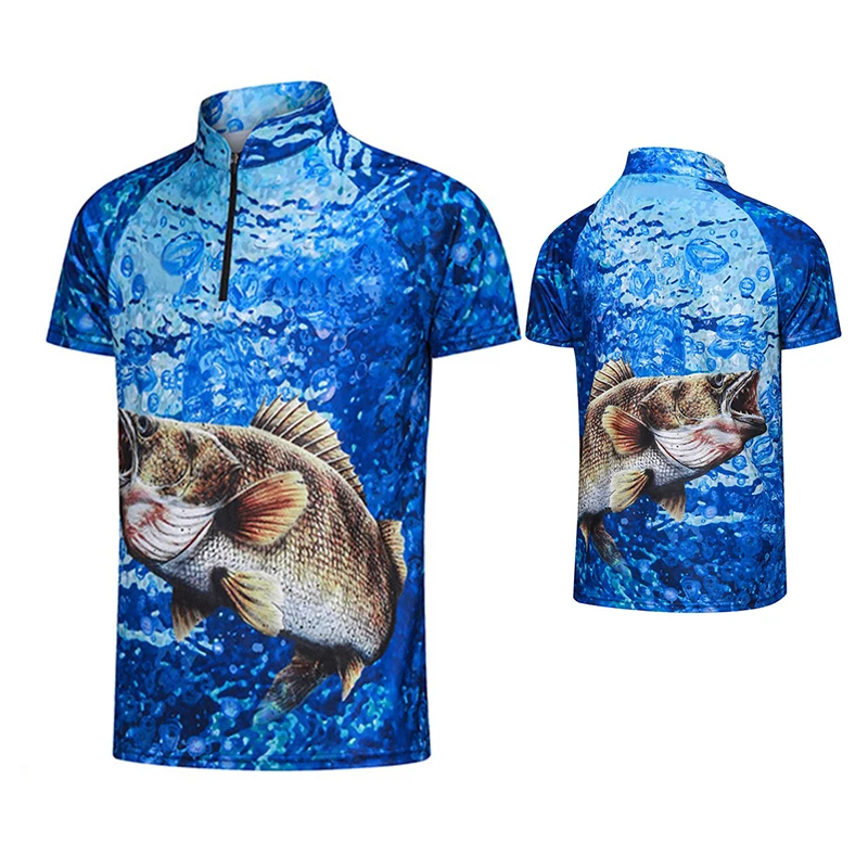 Mens Clothing Shirts Custom Fishing Clothe Short Sleeve Fishing Shirts Sublimation Short Sleeve Zip Up T-Shirts Men Fishing Shir