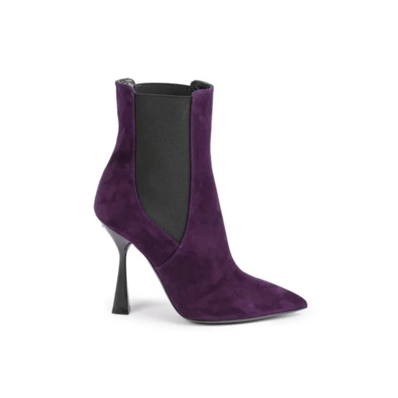 Top Quality Purple Fashionable Ankle Boots Shoes In Genuine Leather Made In Italy For Export Sale