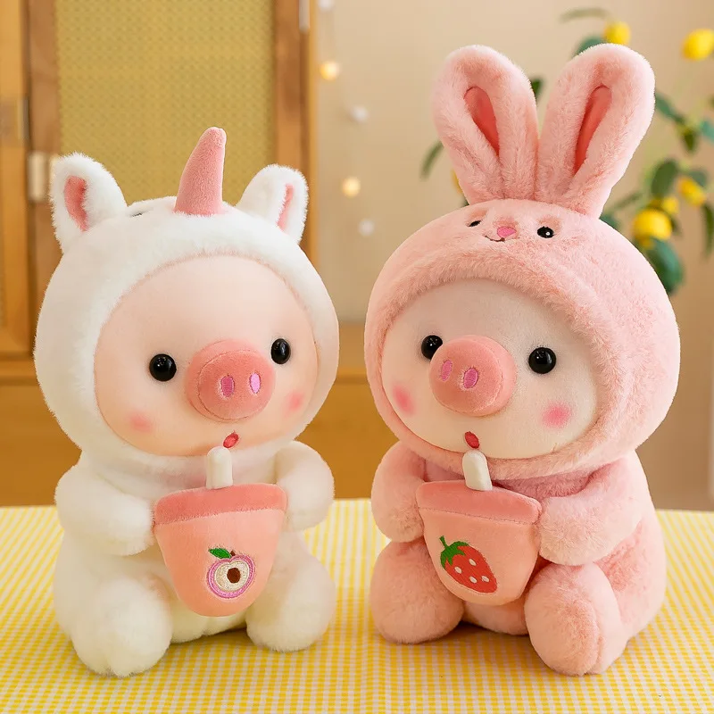 Bubble Tea Pig Plush Toy Stuffed Animal Bunny Frog Unicorn Tiger Pillow Cup Milk Tea Boba Plushies Doll Birthday Gift Cuddly