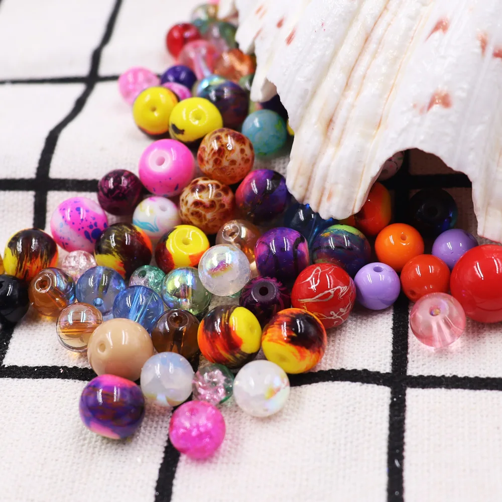 3/4/5/6/8/10/12mm Mix Colors Loose Crackle Beads with Hole  Glass Beads Round Faux Pearl for Earring Necklace Bracelet DIY Craft