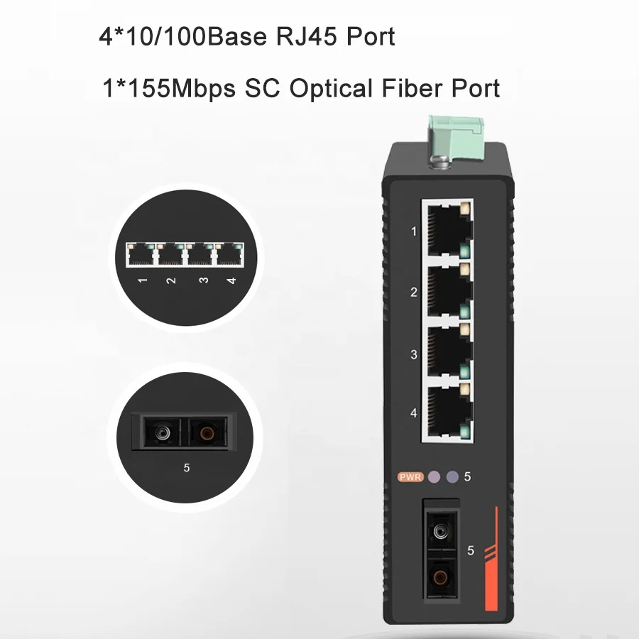 4 RJ45 Port 1 SC Optical Fiber Port 100Mbps Industrial Ethernet Network Switch Switcher