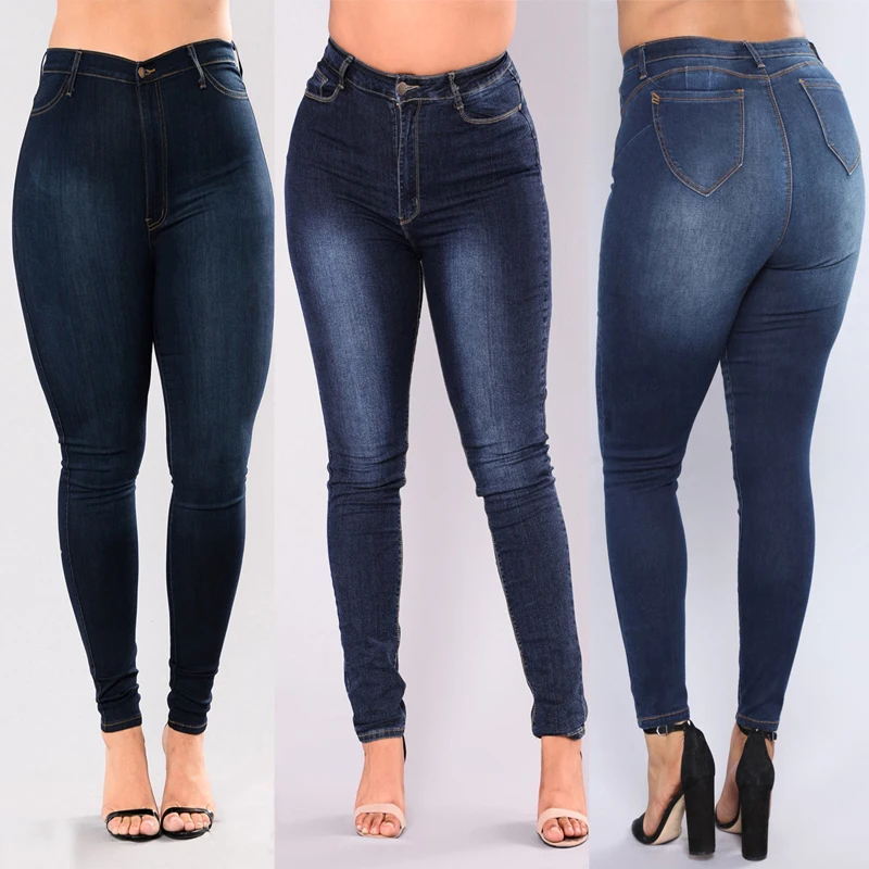 High Waist Denim Jeans Woman Blue Denim Pencil Pants Stretch Waist Women Jeans Pants Plus Size Denim Jeans Female