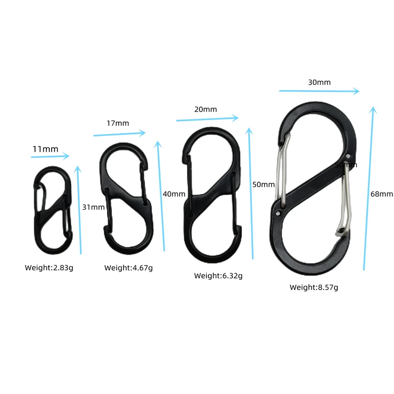 Small S-shape SlideLock Dual Locking Carabiner Hook Dual Spring Wire Gate Snap Hooks Keychain Buckle S Carabiner Clips