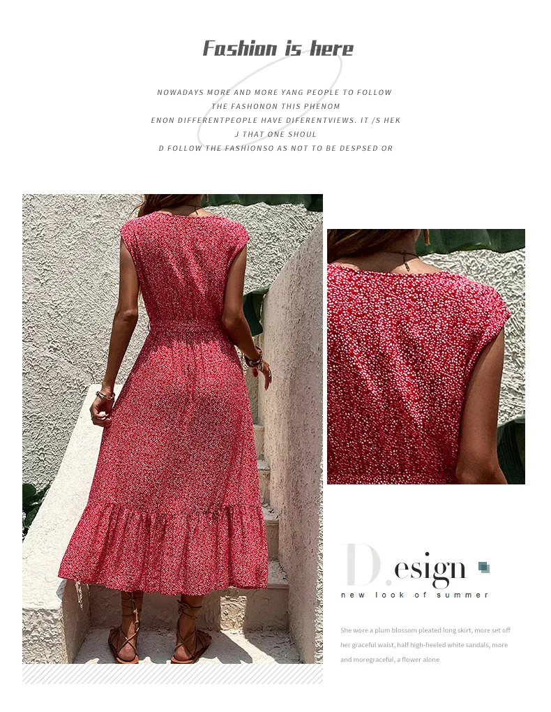 2023 Women summer fashion holiday style boho floral printed short sleeve maxi long dress