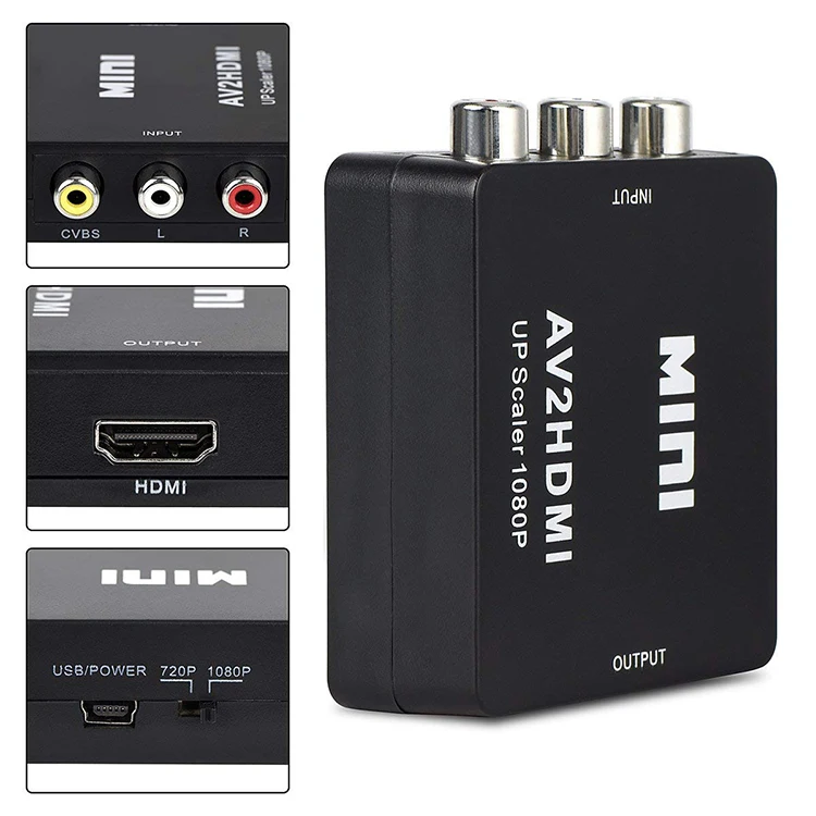 AV to HDMI Converter Adapter, RCA to HDMI Adapter, RCA to HDMI Cable for PC Laptop Xbox PS3 PS4 TV STB VHS VCR Camera DVD