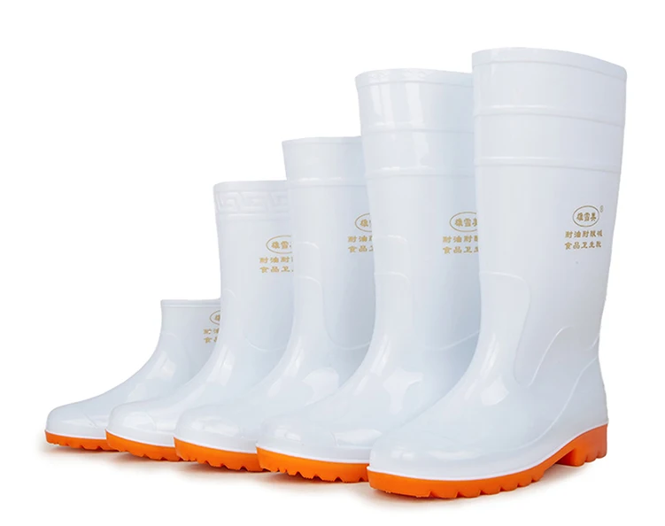 Cheap white food industry workshop waterproof oil acid alkali resistant plastic pvc rubber rain boots