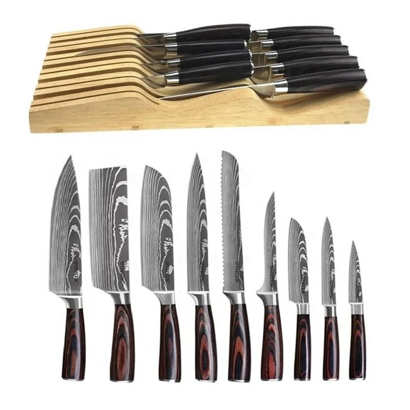 9 Pcs Handmade Knife Damascus Steel Layer Pattern Kitchen Chef Knife Set