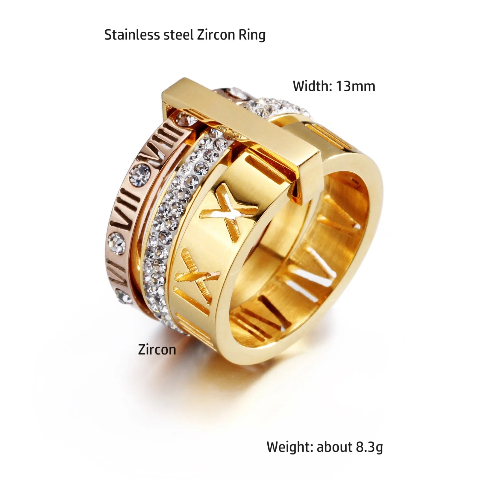 New Retro Hip Hop Stainless Steel Roman Numeral Ring Zircon Roman Ring Diamond Finger Ring For Men