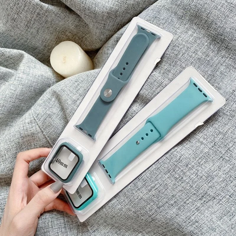 2 в 1 силикона 38 40 41 42 44 45 мм ремешок для часов с чехлом наручных Apple Watch на возраст 3 4 5 полос и крышка серии 6