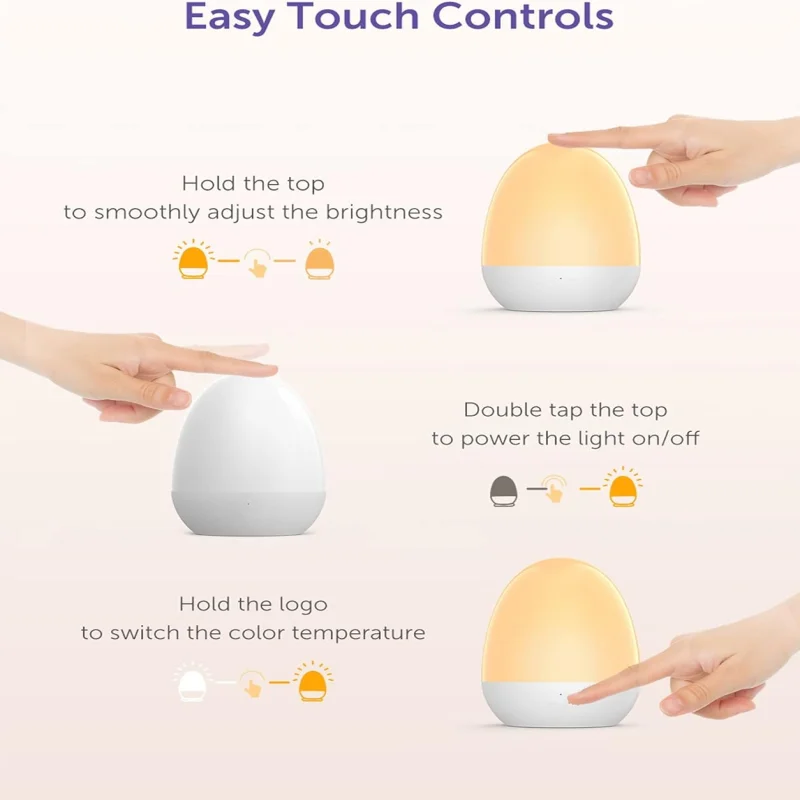 Baby Night Light with Stable Charging Pad Touch Control&Timer Setting ABS+PC Baby Egg Lamp for Breastfeeding for Kids