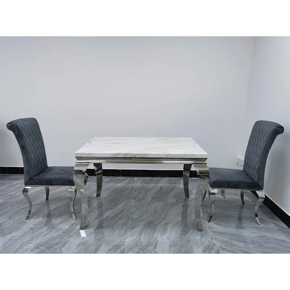 Современный Прямоугольный Обеденный стол из нержавеющей стали с деревянной плиткой 120x80