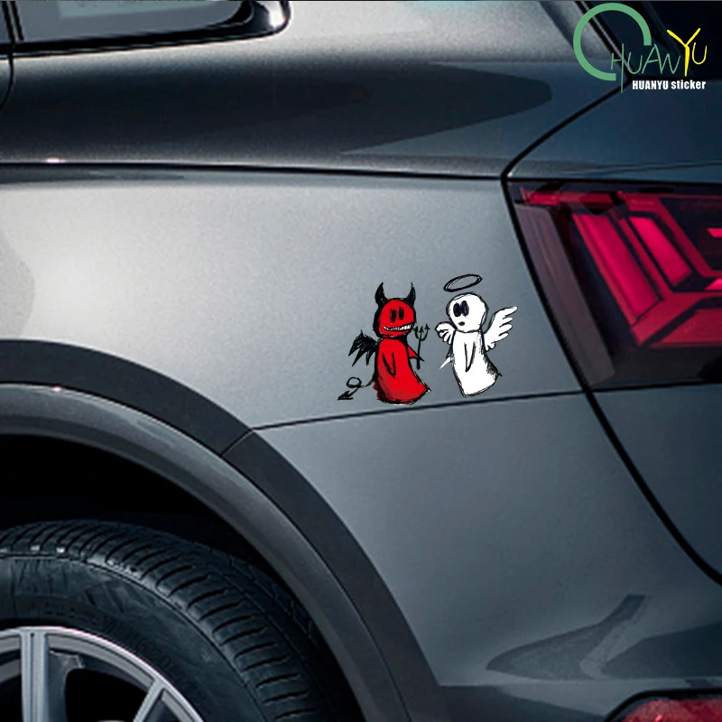 Cartoon Hand-Drawn Angel and Demon Hollow Body Stickers for Cars Motorcycles Electric Vehicles Waterproof Design
