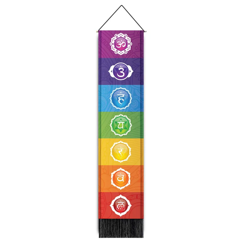 51.2X12.8 Inches Meditation Yoga Trippy Mandala Chakra Long Tapestry Wall Hanging with Tassel Striped for Room