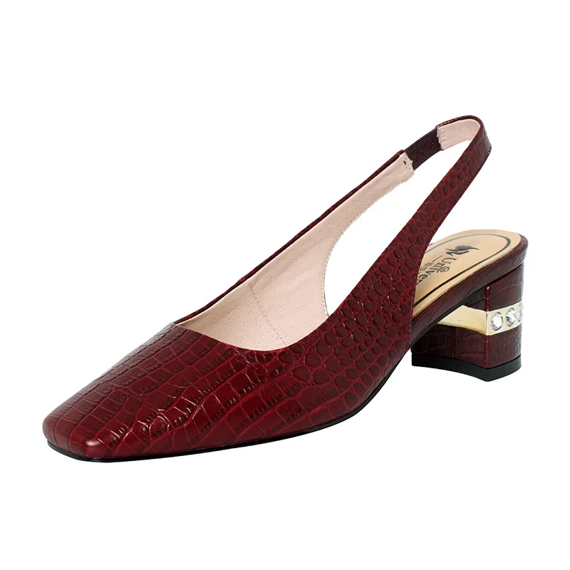 M038 New Arrival 2021 Genuine Leather  Thick Comfortable Heel Point Toe High Heel Women Shoes