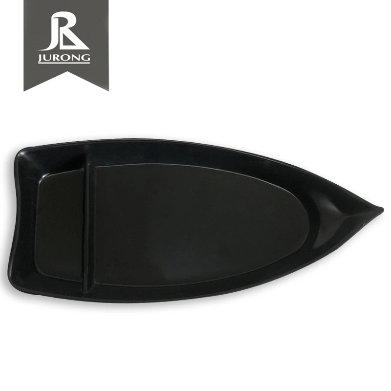 Japanese melamine black boat shape 12 inch sushi store decorative serving dinnerware with best price